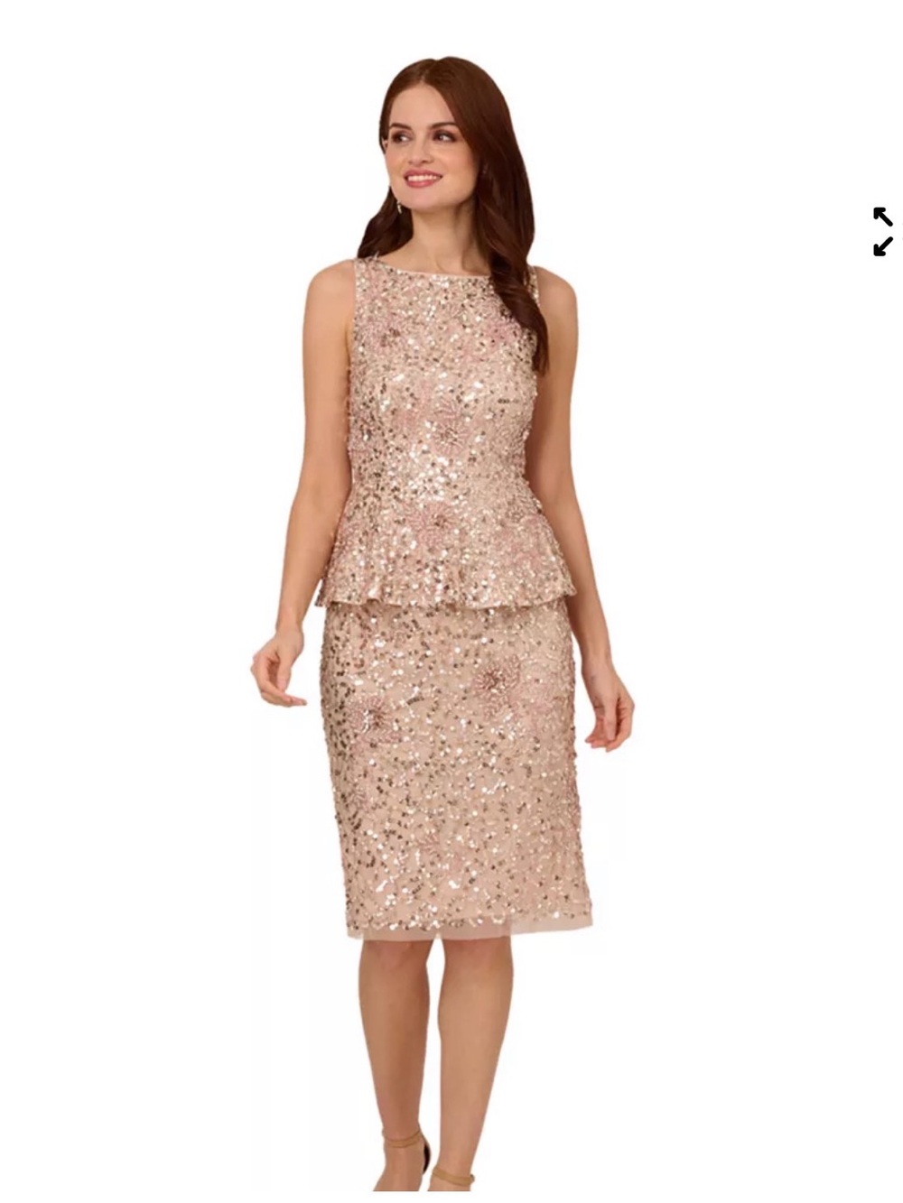 Adrianna Papell Sz 12 Sequin Peplum Sheath Dress Blush Pink Embellished